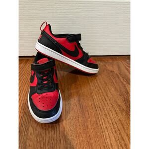 Nike Kids Court Borough Low adjustable strap sneakers size 1 red and black